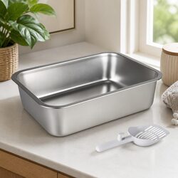 Stainless Steel Cat Litter Box Open Design Small Animals Easy Entry Clean 10cm