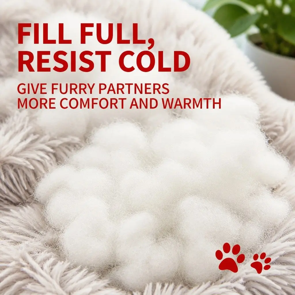 Large Round Dog Bed Plush Warm Pet Nest Cushion Cozy 90cm Light Coffee