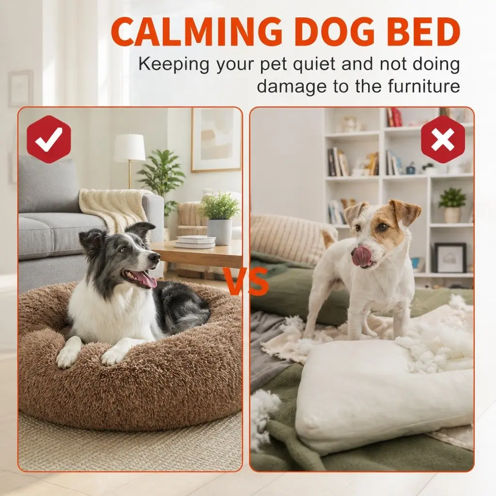 XXL Round Pet Dog Bed Warm Plush Soft Nest Cushion Light Coffee 120cm