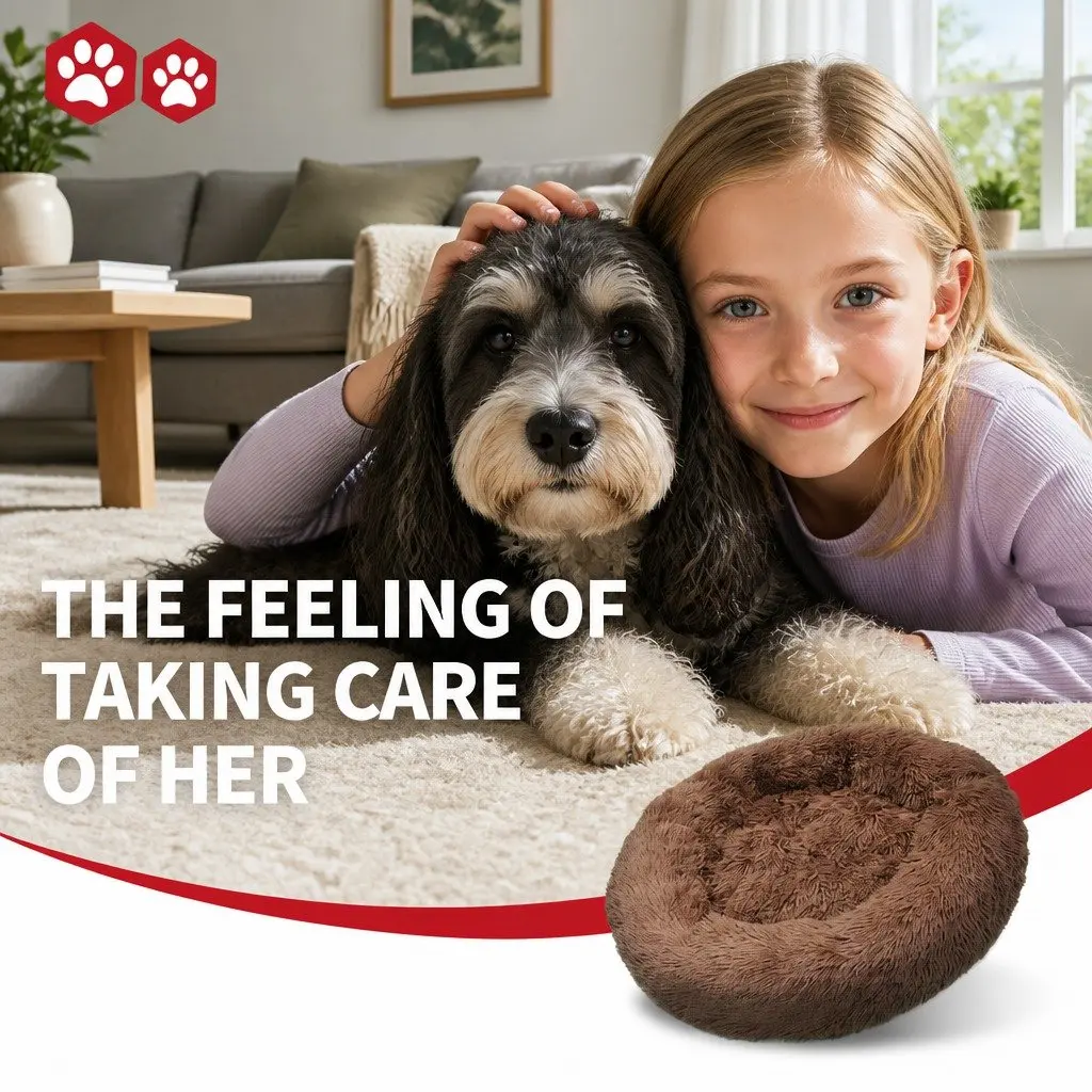 XXL Round Pet Dog Bed Warm Plush Soft Nest Cushion Light Coffee 120cm