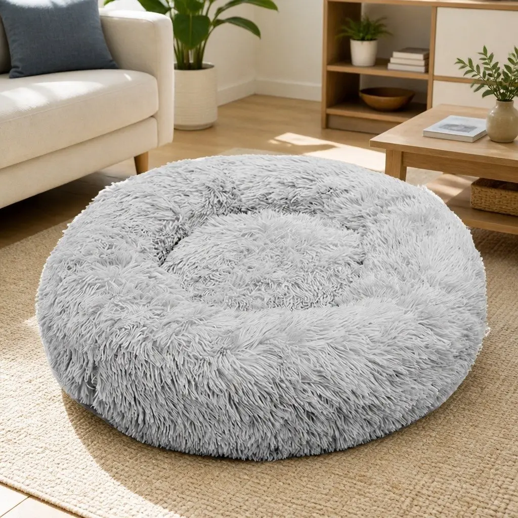 Large Round Dog Bed Plush Warm Nest Pet Bedding Comfortable Sleep 90cm Light