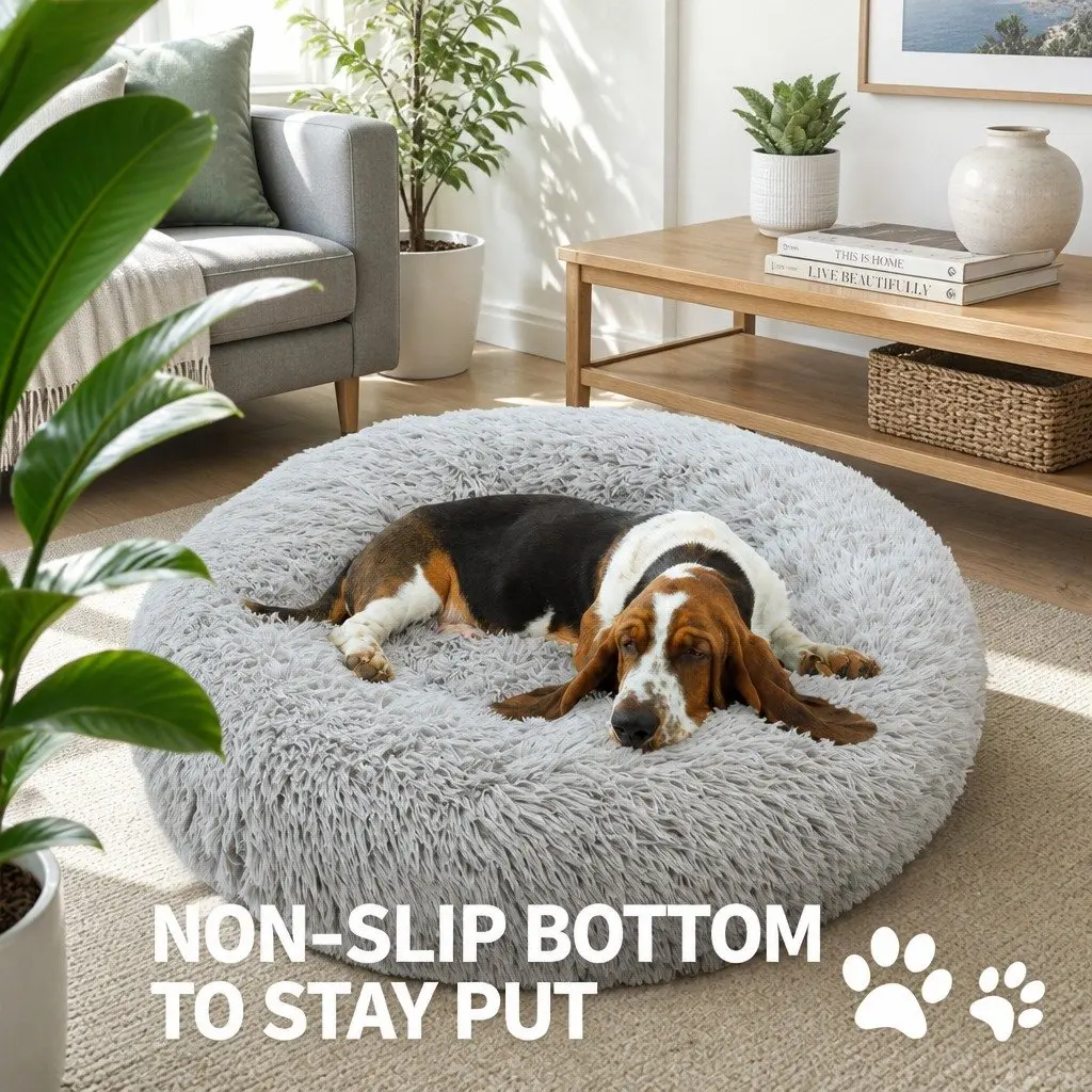 Large Round Dog Bed Plush Warm Nest Pet Bedding Comfortable Sleep 90cm Light