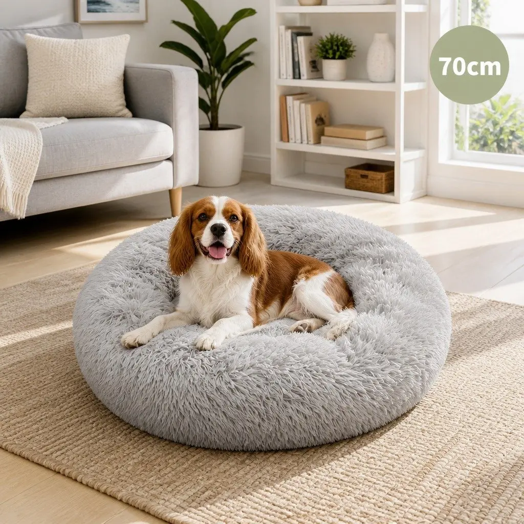 Round Dog Bed for Pets M 70cm Light Grey