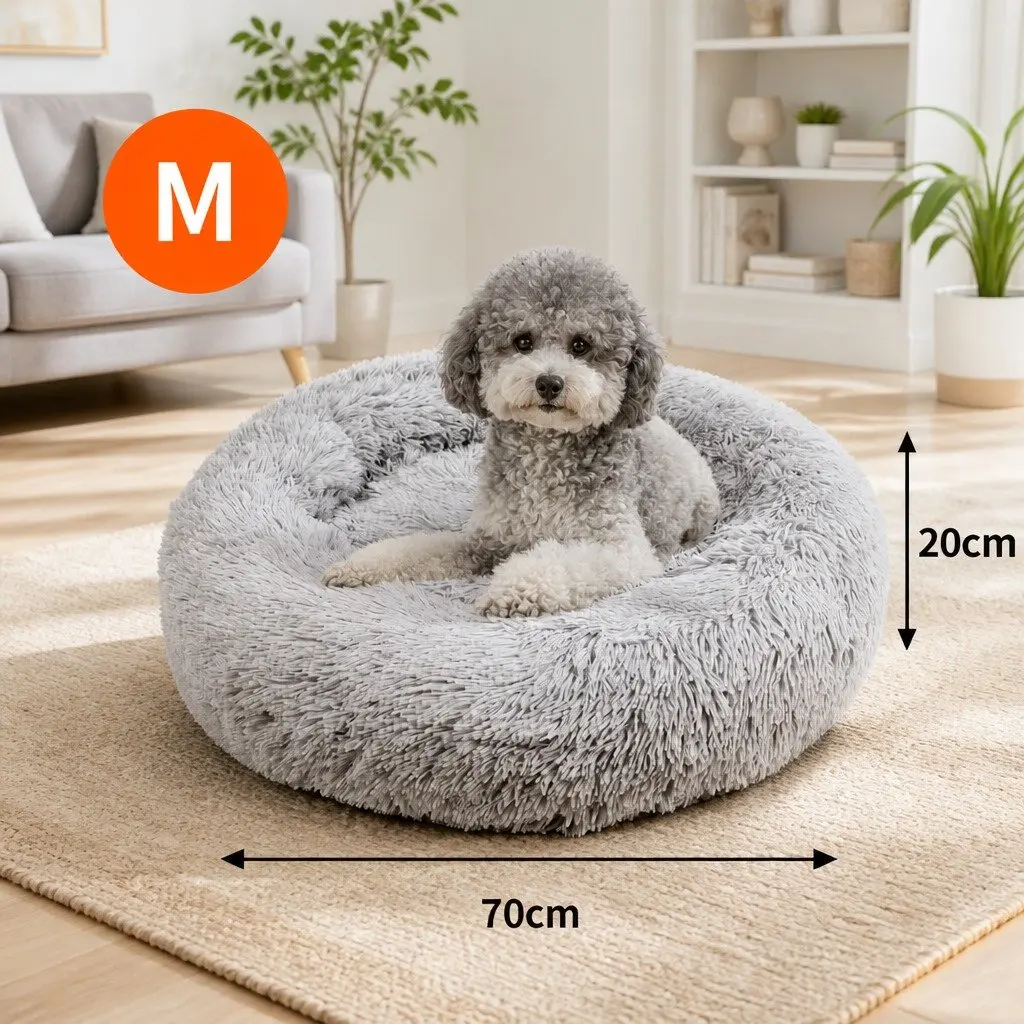 Round Dog Bed for Pets M 70cm Light Grey