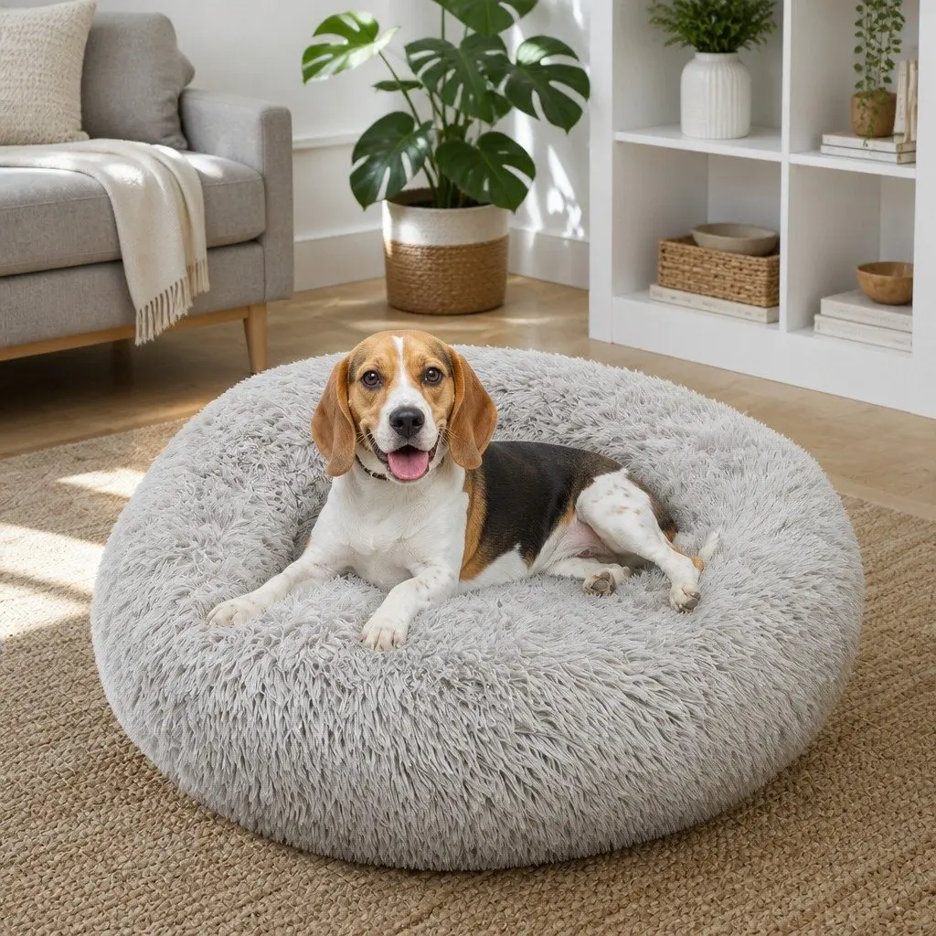 Round Dog Bed for Pets M 70cm Light Grey