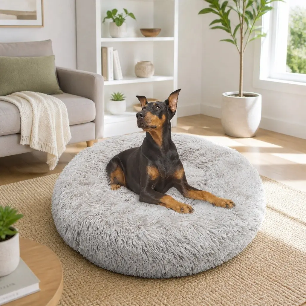 Round Dog Bed for Pets M 70cm Light Grey