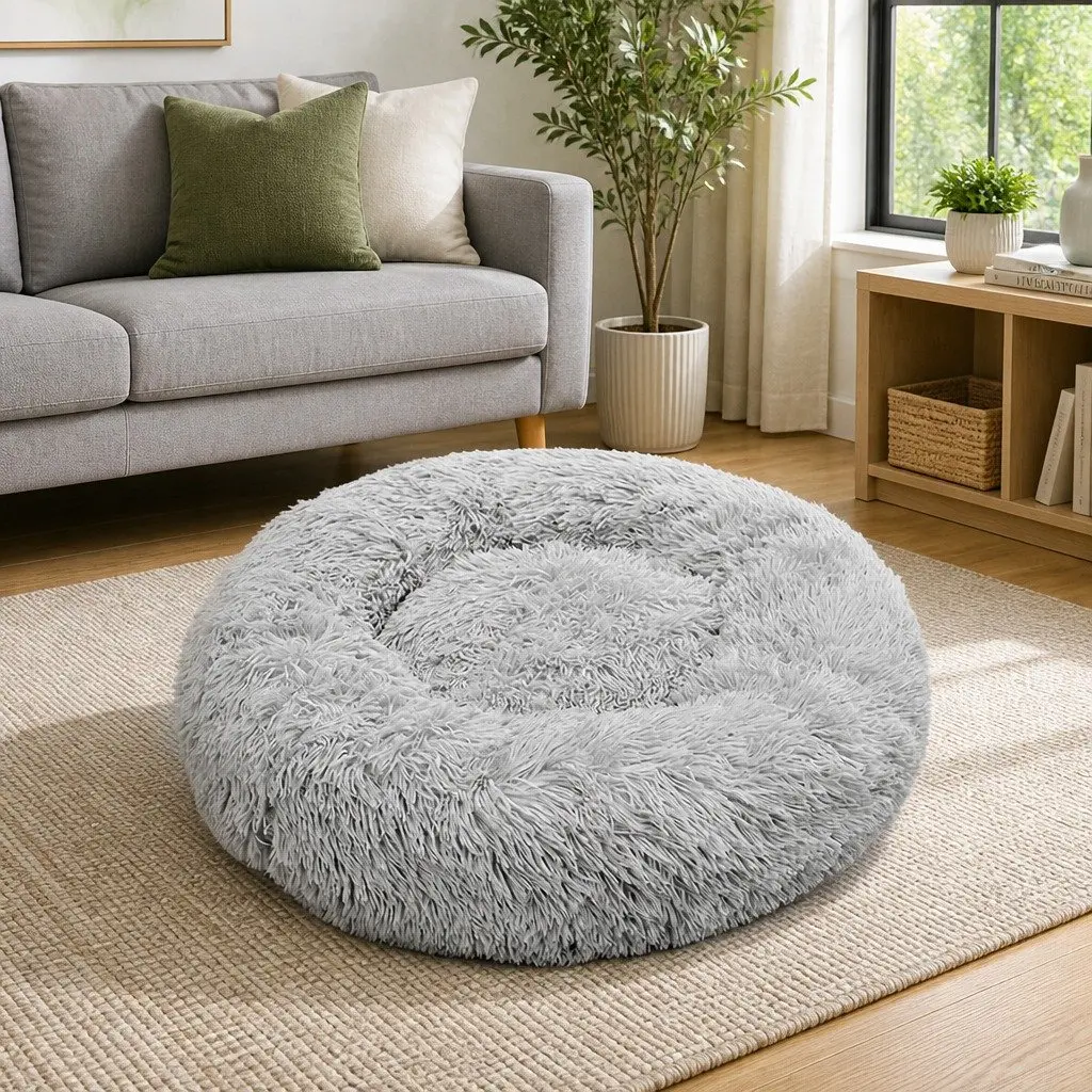 Round Dog Bed for Pets M 70cm Light Grey