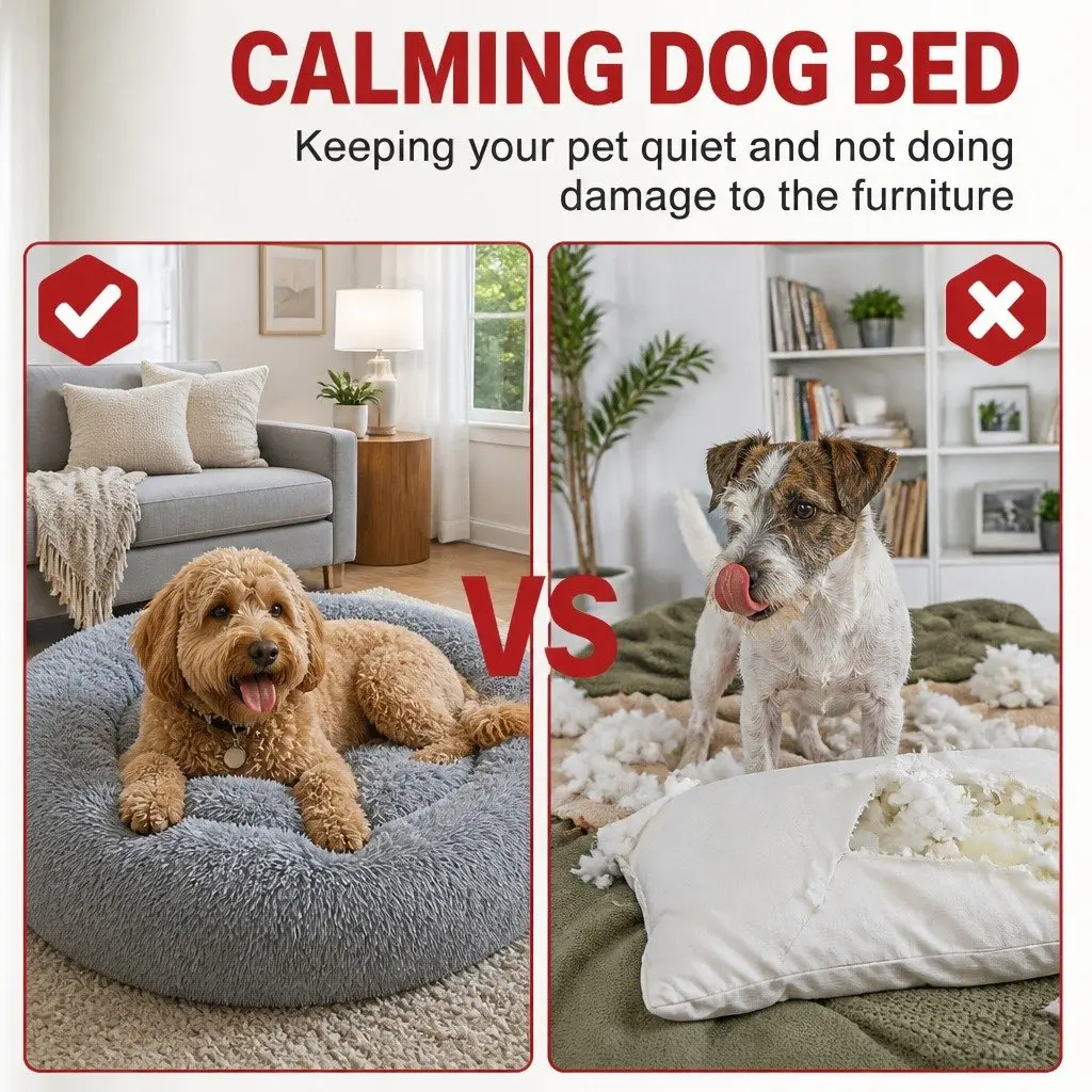 Round Dog Bed for Pets M 70cm Light Grey