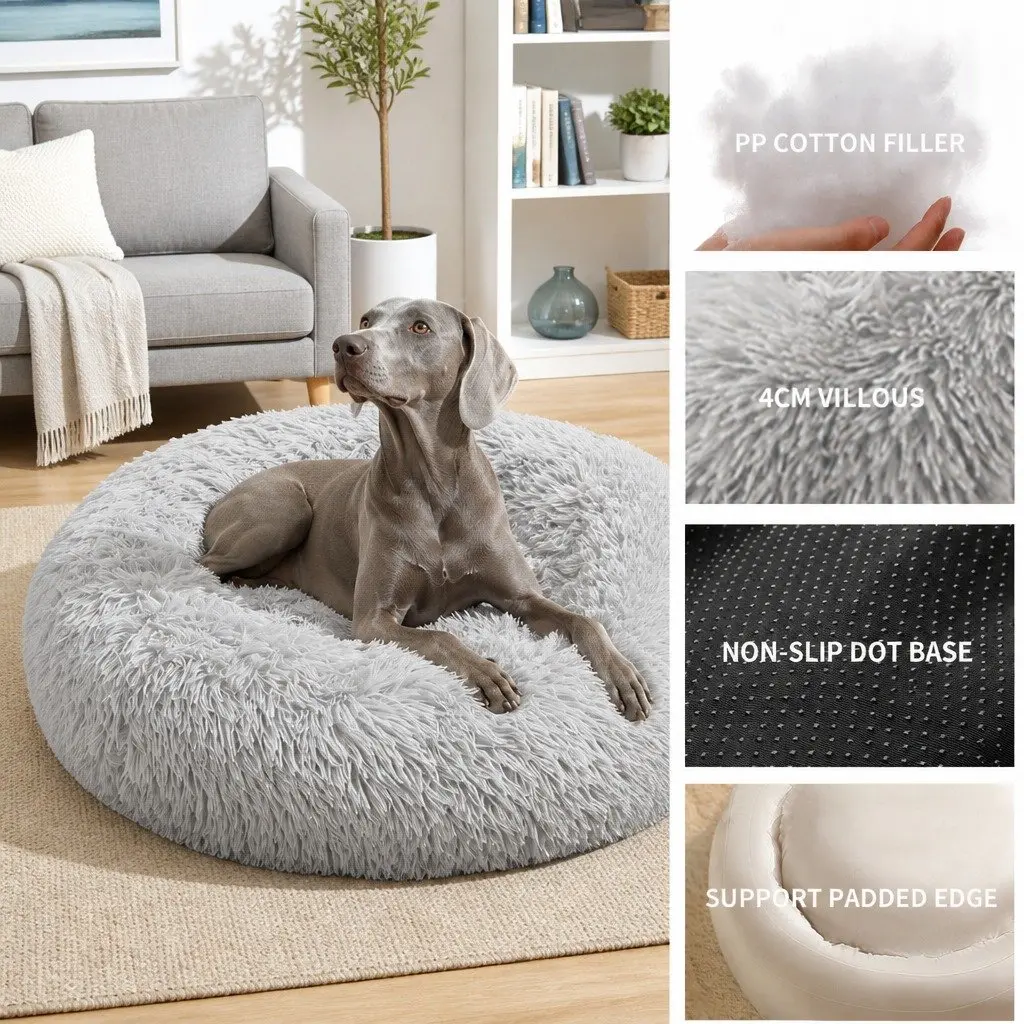 Round Dog Bed for Pets M 70cm Light Grey