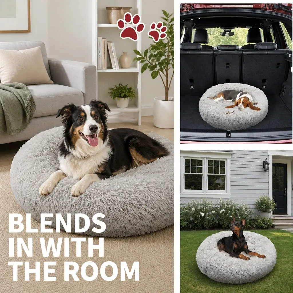 Round Dog Bed for Pets M 70cm Light Grey