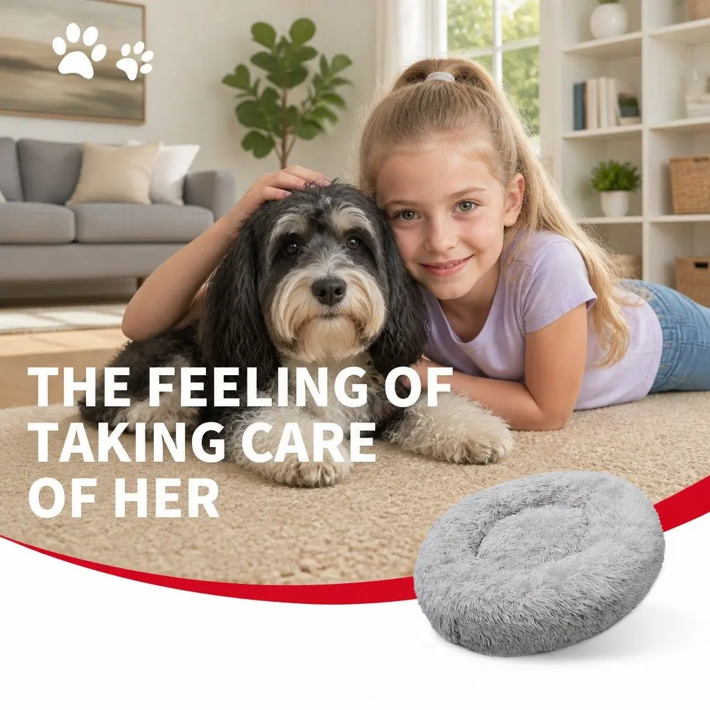 Round Dog Bed for Pets M 70cm Light Grey