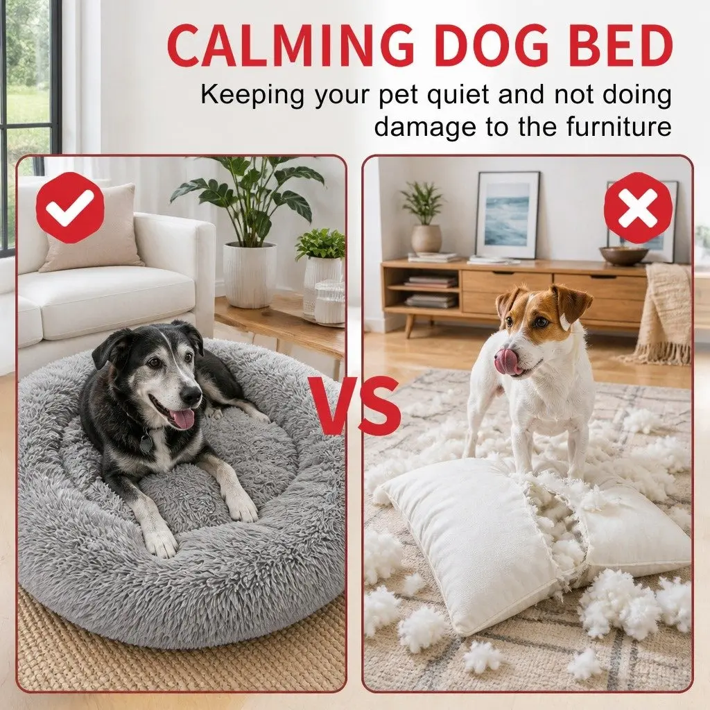 XL Round Dog Bed for Pets Light Grey 100cm