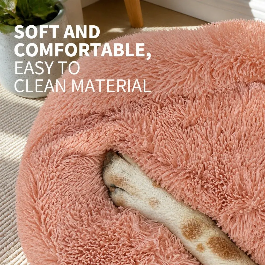 Dog Bed Round Plush Nest for Pets Large 90cm Pink