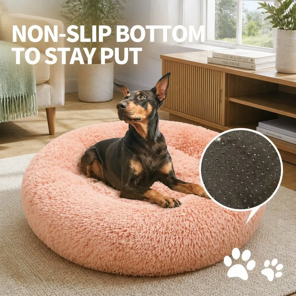Dog Bed Round Plush Nest for Pets Large 90cm Pink