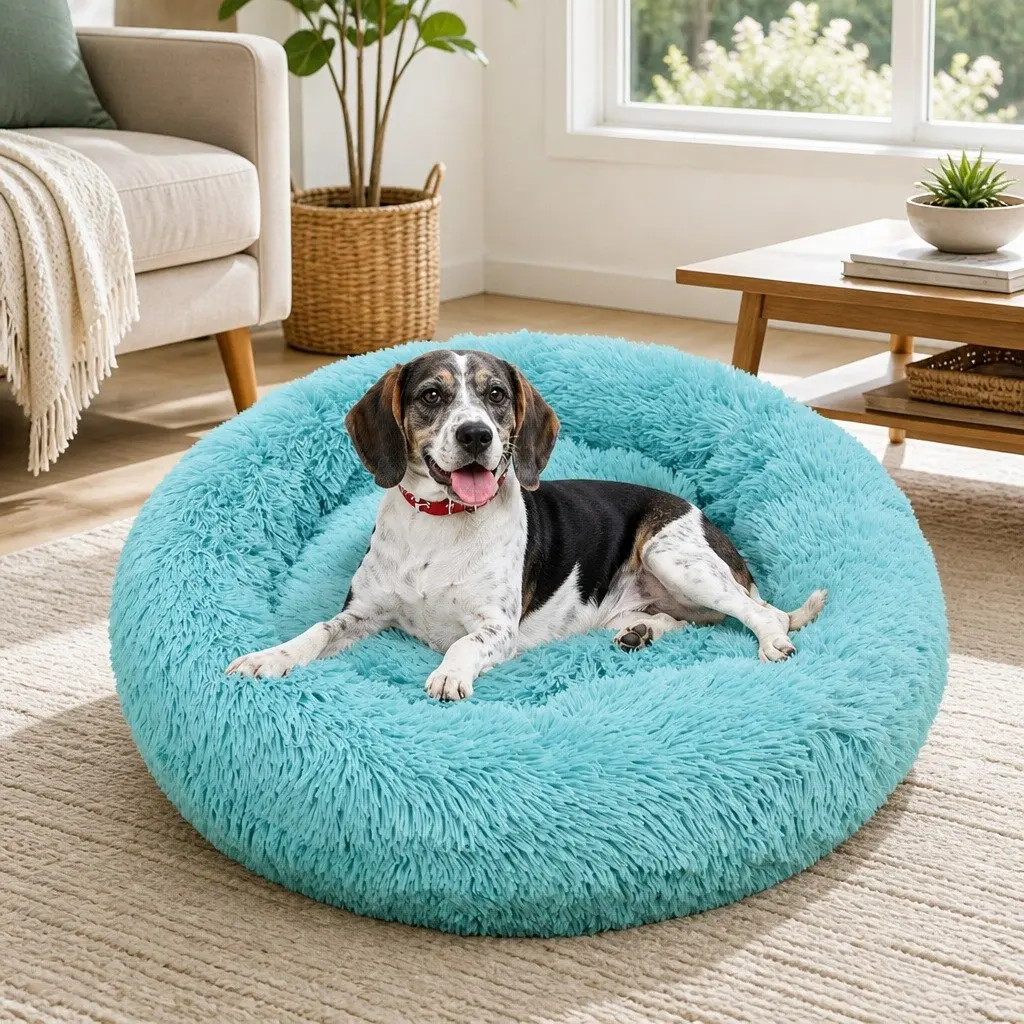 Dog Bed Round Nest Plush Warm Sleeping Mat Large 90cm