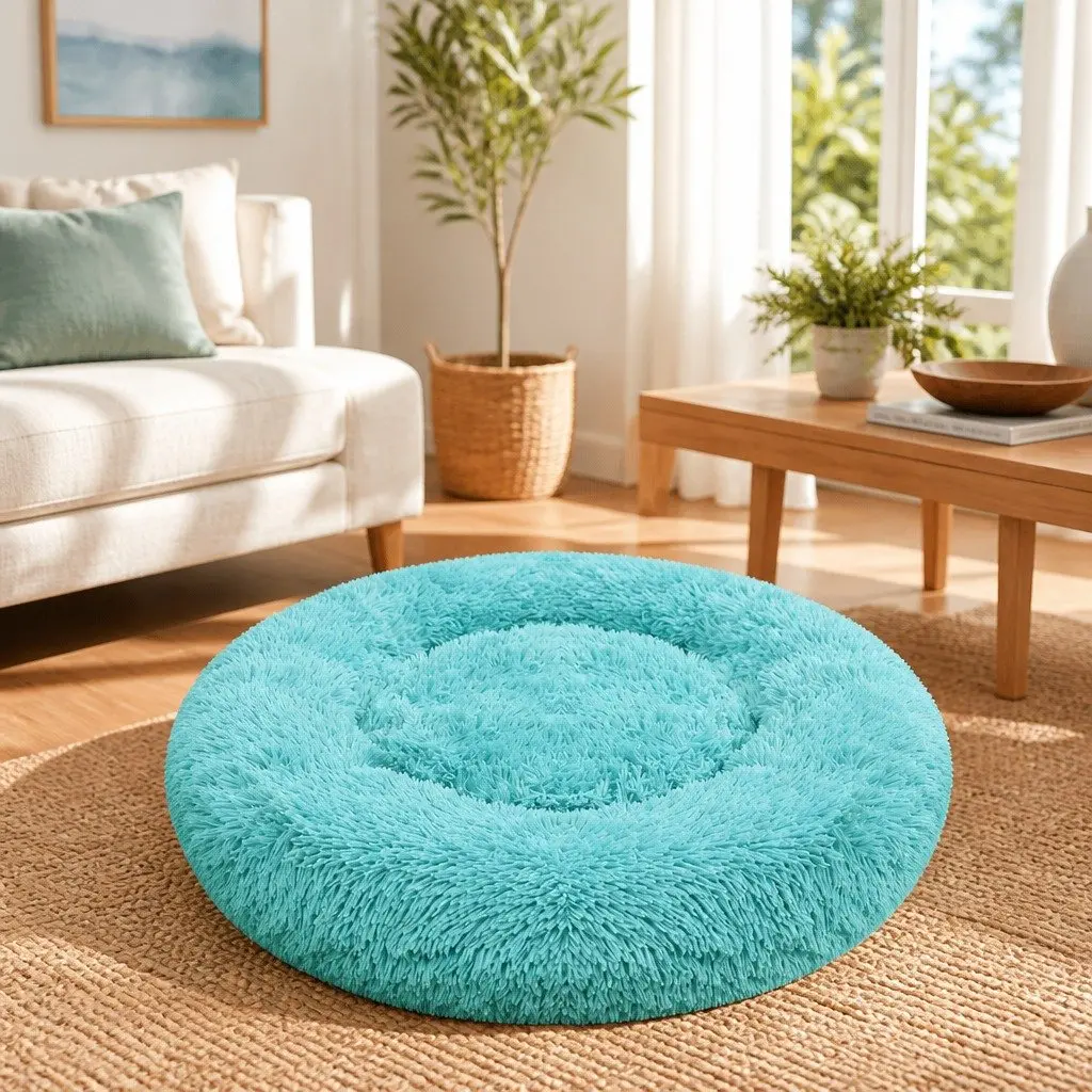 Dog Bed Round Nest Plush Warm Sleeping Mat Large 90cm