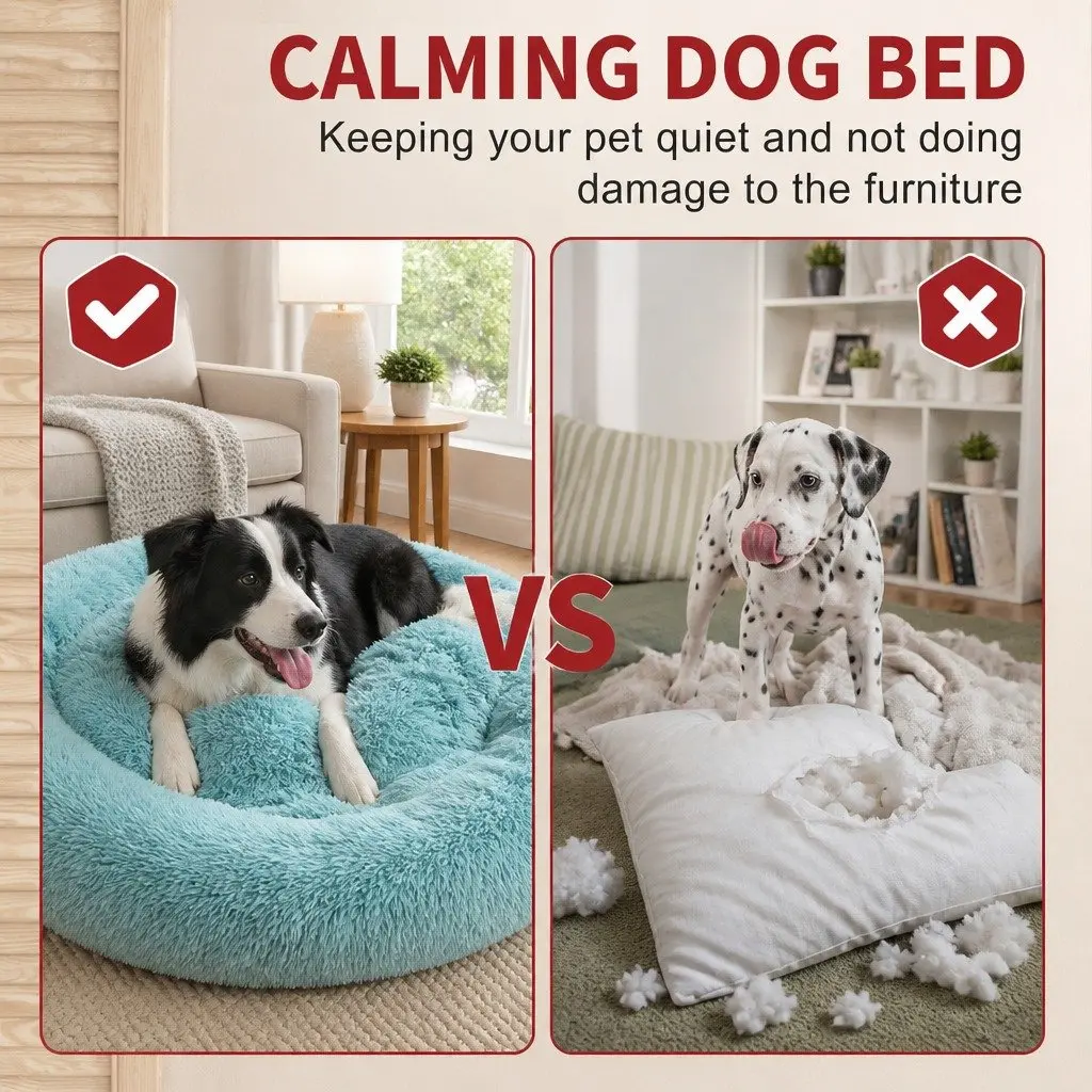 Dog Bed Round Nest Plush Warm Sleeping Mat Large 90cm