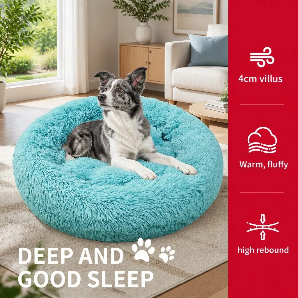 Dog Bed Round Nest Plush Warm Sleeping Mat Large 90cm