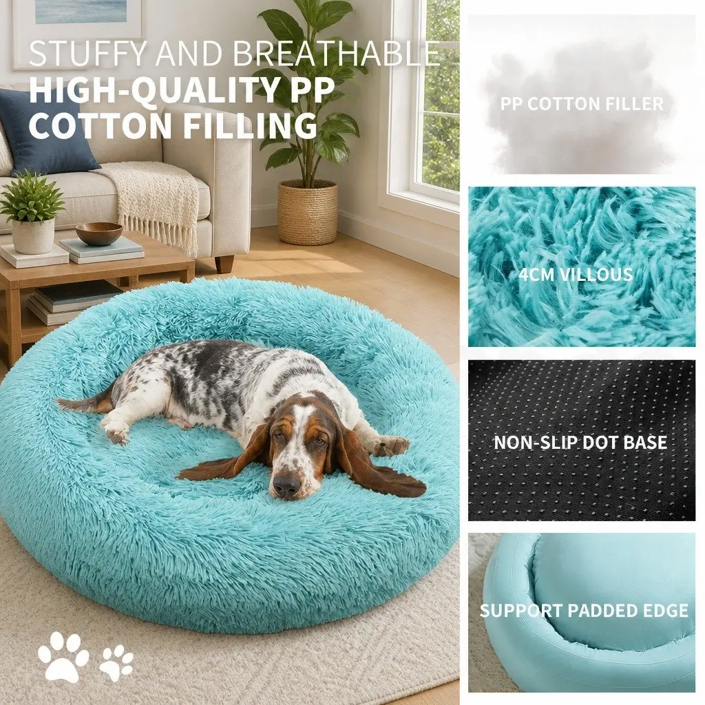 Dog Bed Round Nest Plush Warm Sleeping Mat Large 90cm