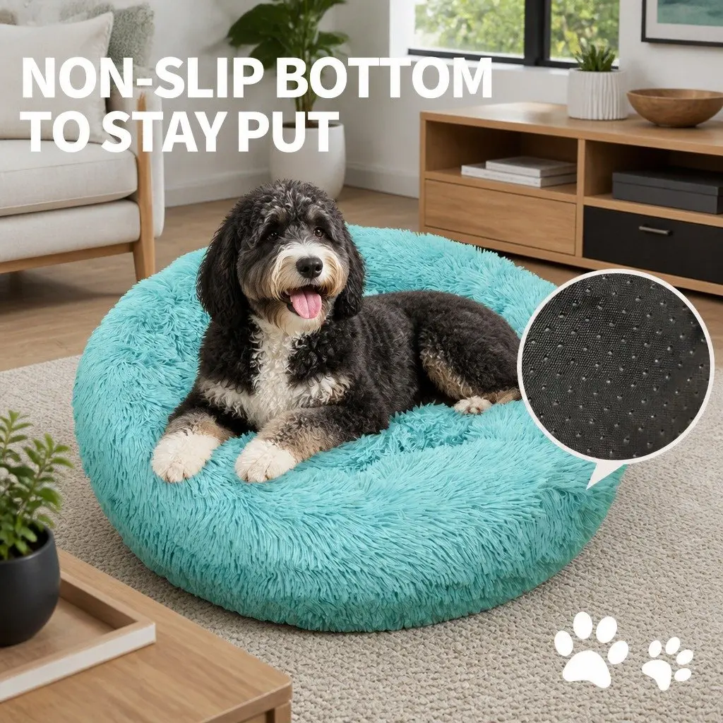 Dog Bed Round Nest Plush Warm Sleeping Mat Large 90cm