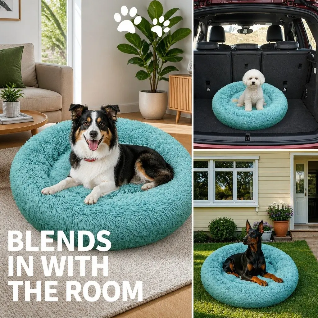 Dog Bed Round Nest Plush Warm Sleeping Mat Large 90cm