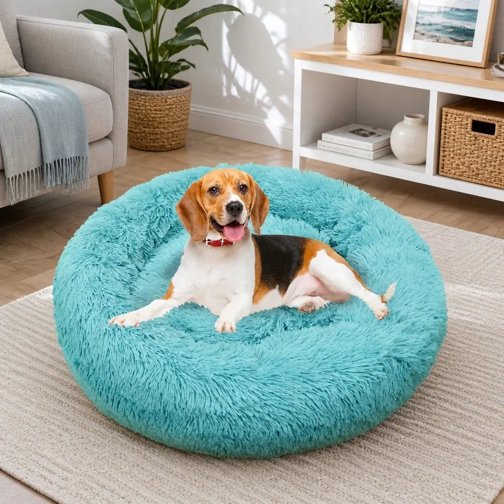 Round Dog Bed for Pets Medium 70cm Green
