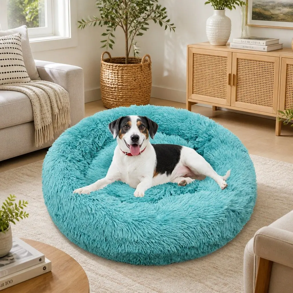 Round Dog Bed for Pets Medium 70cm Green