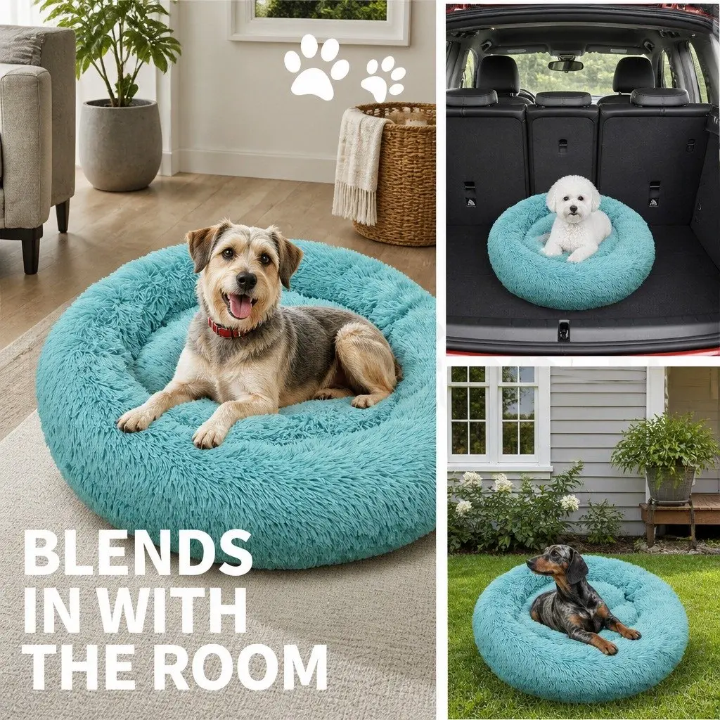 Round Dog Bed for Pets Medium 70cm Green
