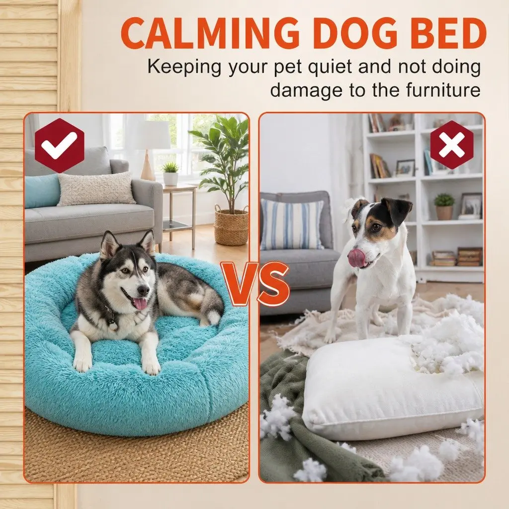 Round Pet Dog Bed Plush Warm Nest Comfy Sleep Kennel Cushion 120cm Green