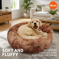 Pet Calming Bed Round Nest Warm Plush Sleeping Cave Kennel for Dogs Cats