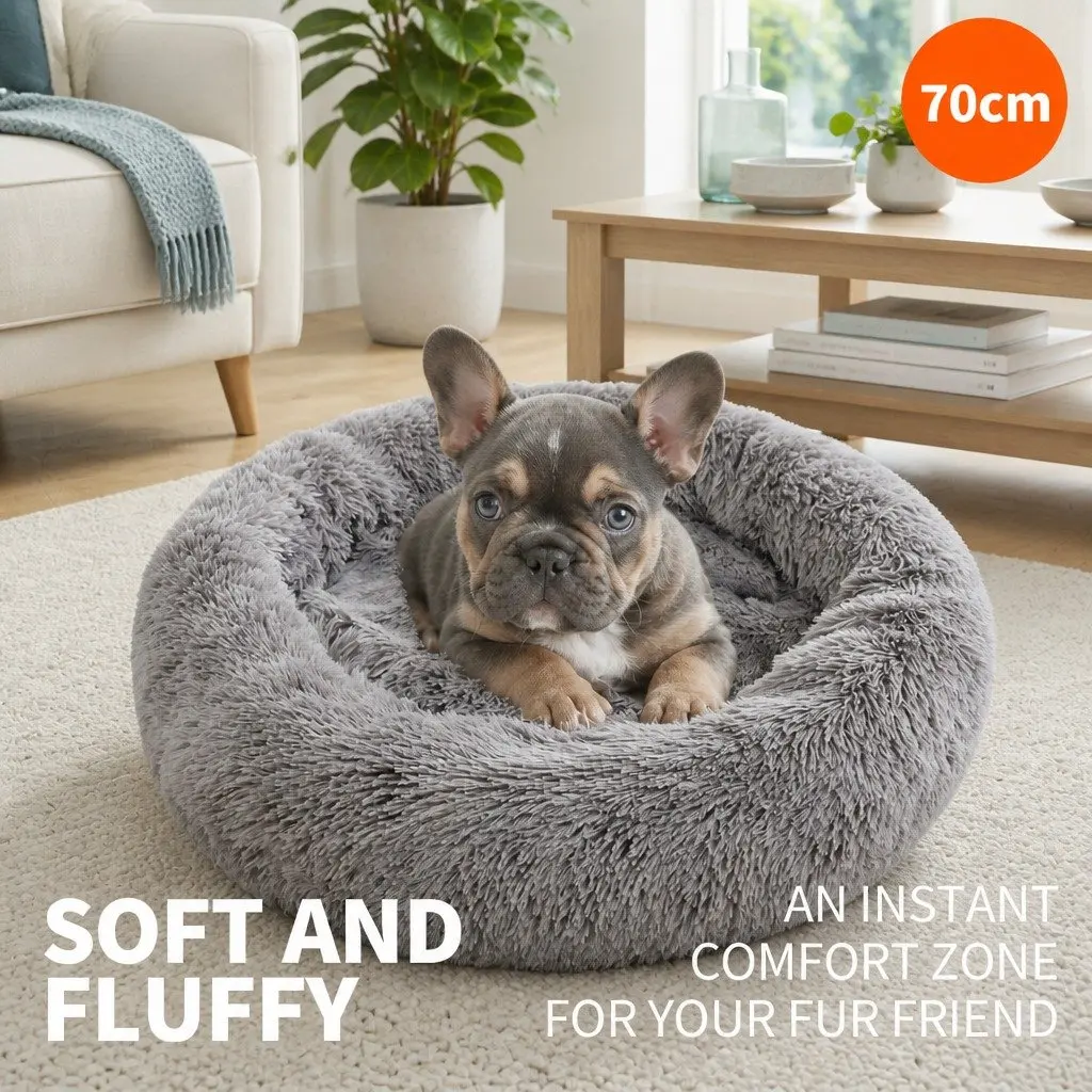 Round Plush Pet Calming Bed for Dogs 70cm