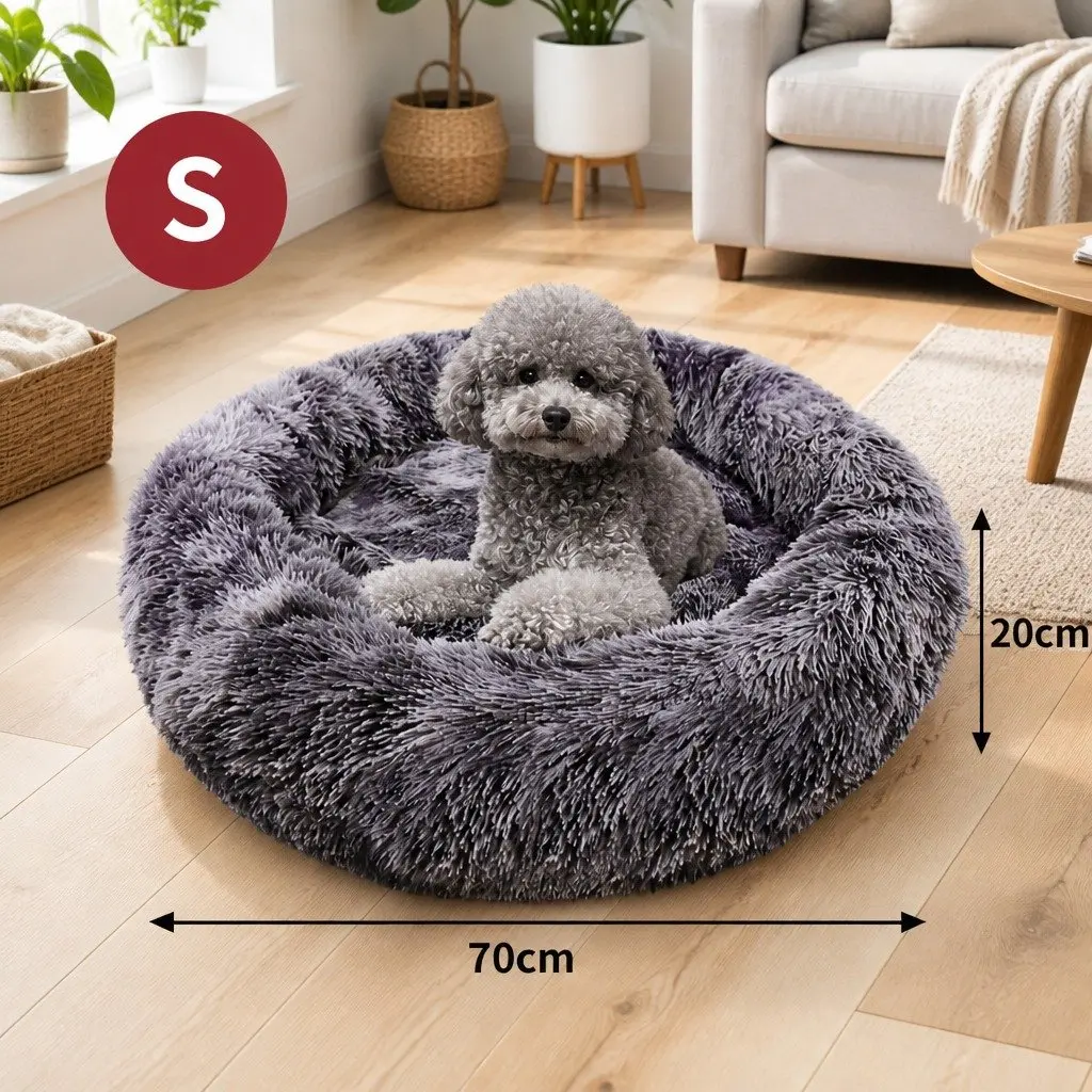 Round Plush Pet Calming Bed for Dogs 70cm