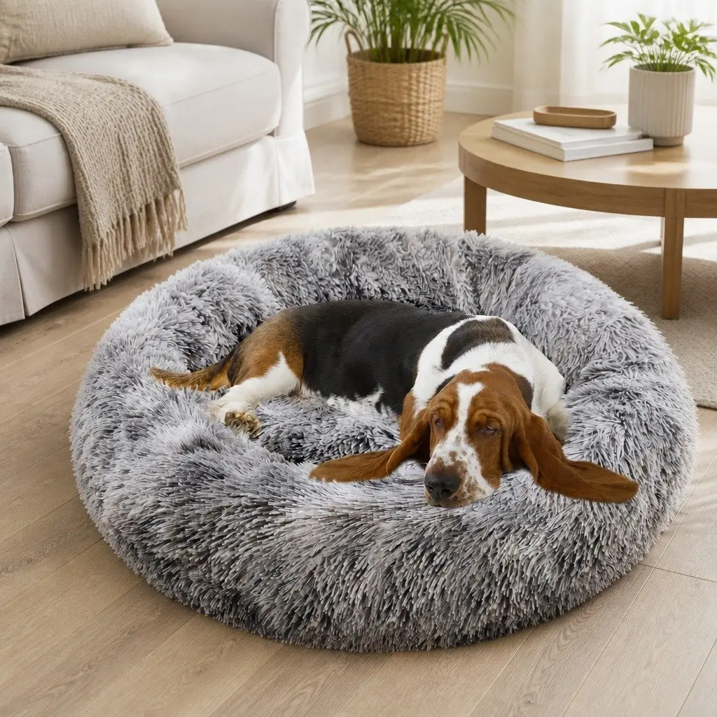 Round Plush Pet Calming Bed for Dogs 70cm