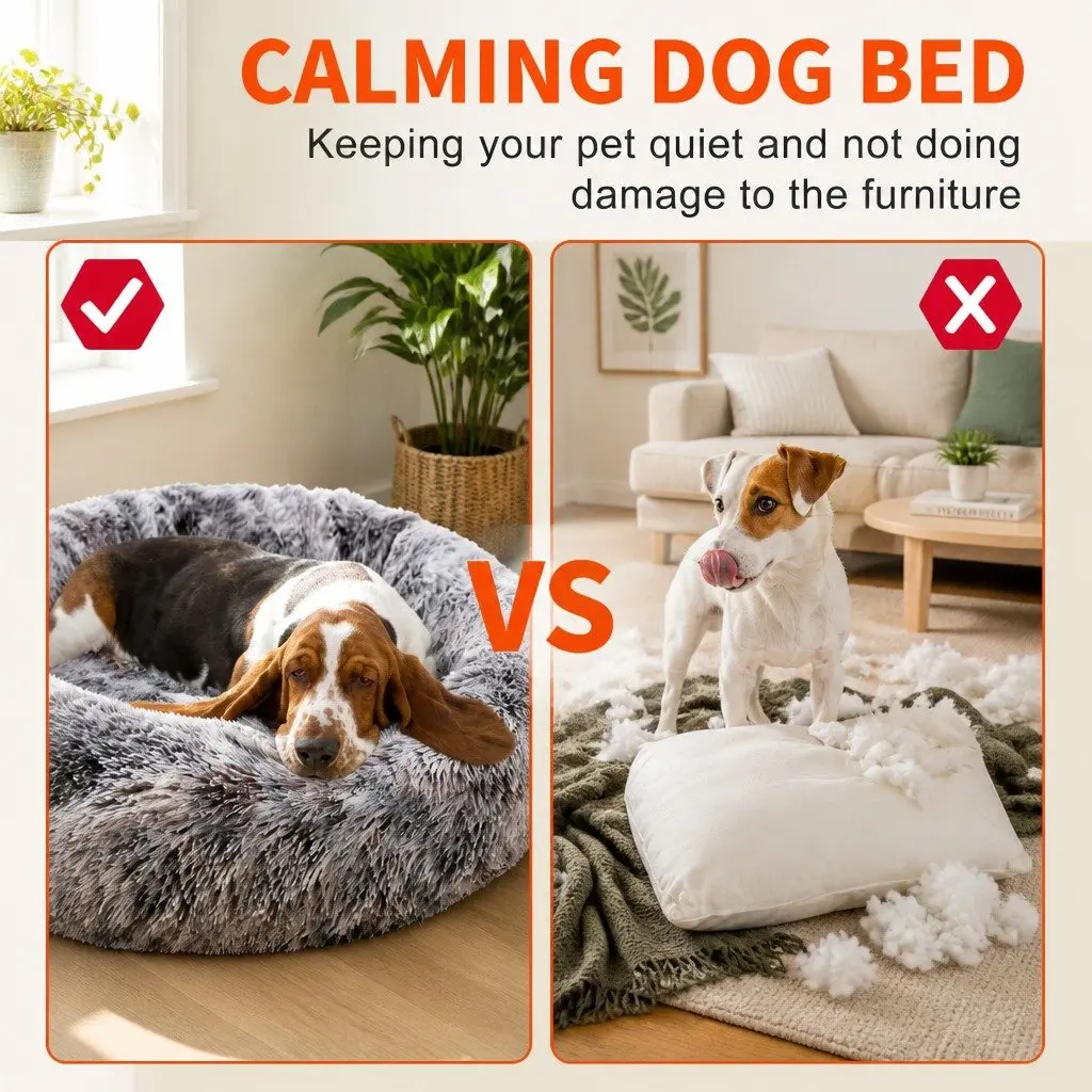 Round Plush Pet Calming Bed for Dogs 70cm