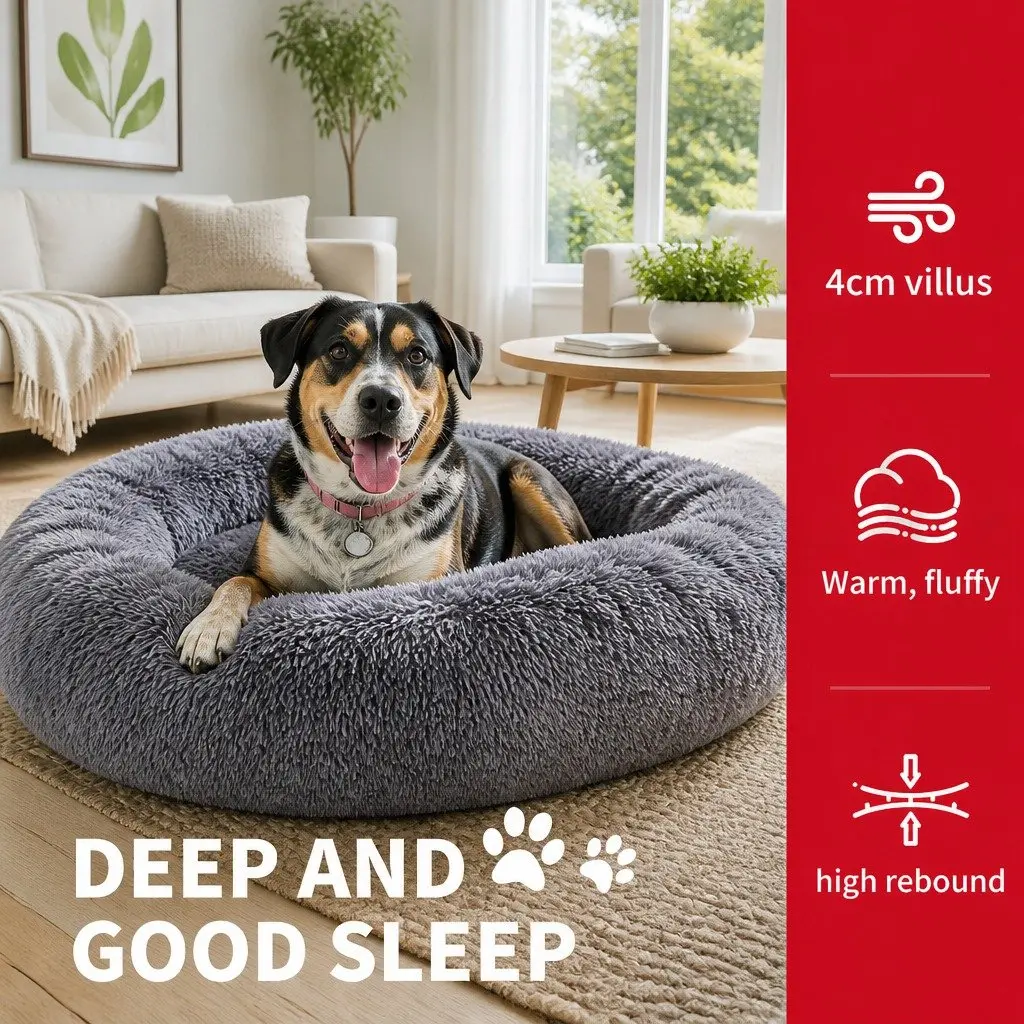 Round Plush Pet Calming Bed for Dogs 70cm