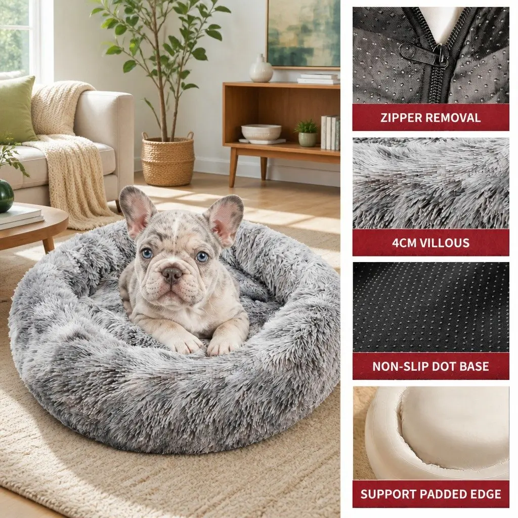 Round Plush Pet Calming Bed for Dogs 70cm