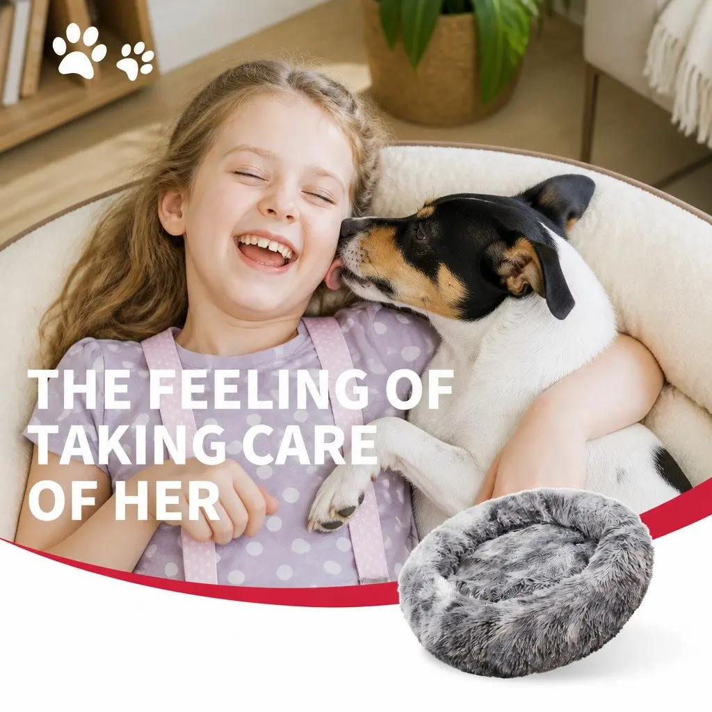 Round Plush Pet Calming Bed for Dogs 70cm
