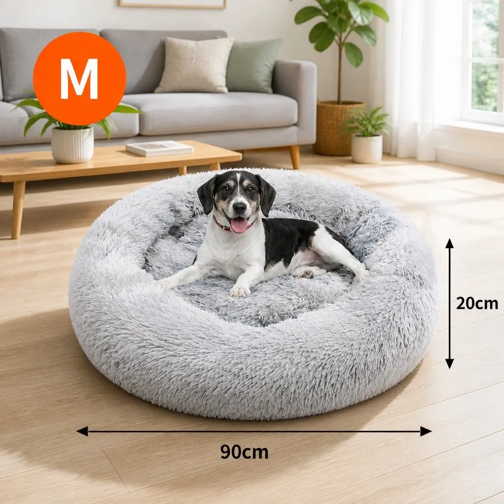 Pet Bed for Dogs Round 90cm Calming Cushion Mattress Warm Soft Plush Comfy Sleeping Pad