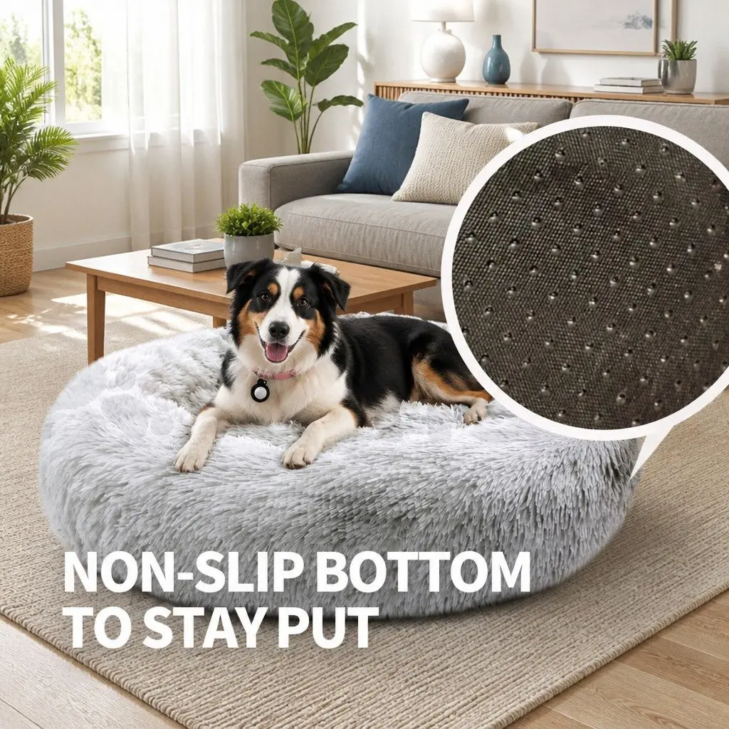 Pet Bed for Dogs Round 90cm Calming Cushion Mattress Warm Soft Plush Comfy Sleeping Pad