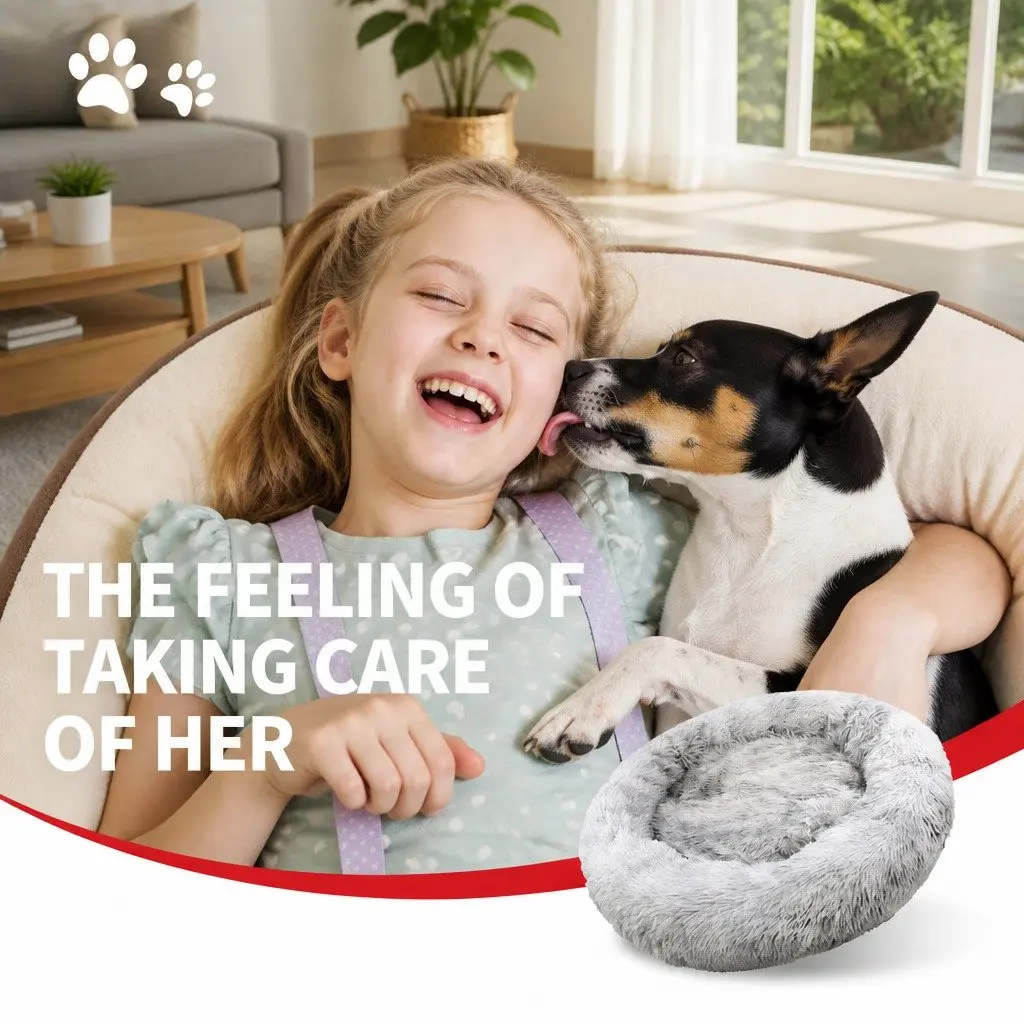 Pet Bed for Dogs Round 90cm Calming Cushion Mattress Warm Soft Plush Comfy Sleeping Pad