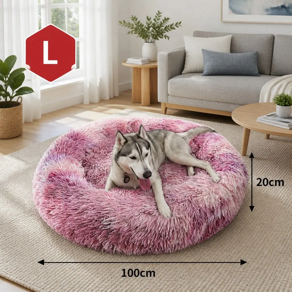 Pet Calming Bed Round Nest Warm Plush Comfy Sleeping Cave Kennel Dogs Cats