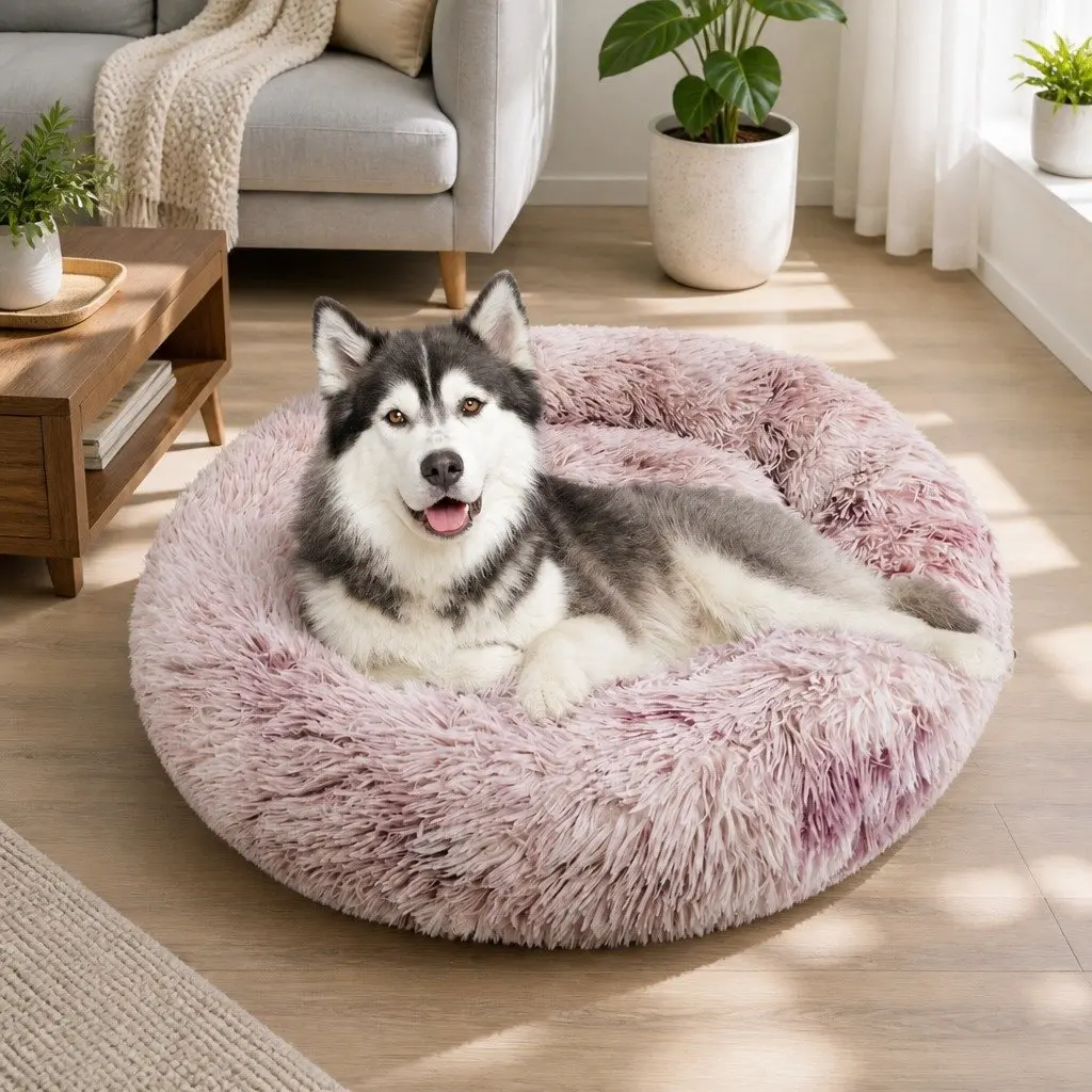 Pet Calming Bed Round Nest Warm Plush Comfy Sleeping Cave Kennel Dogs Cats