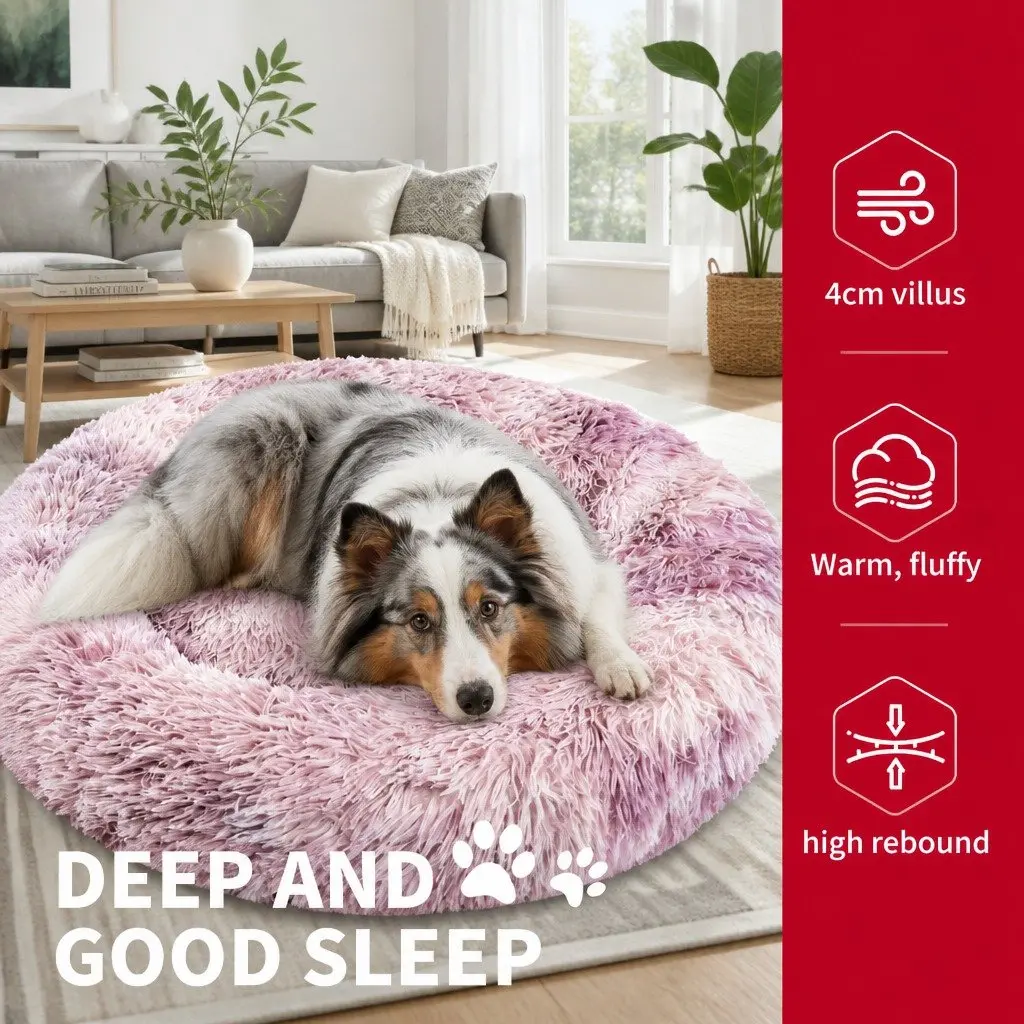 Pet Calming Bed Round Nest Warm Plush Comfy Sleeping Cave Kennel Dogs Cats