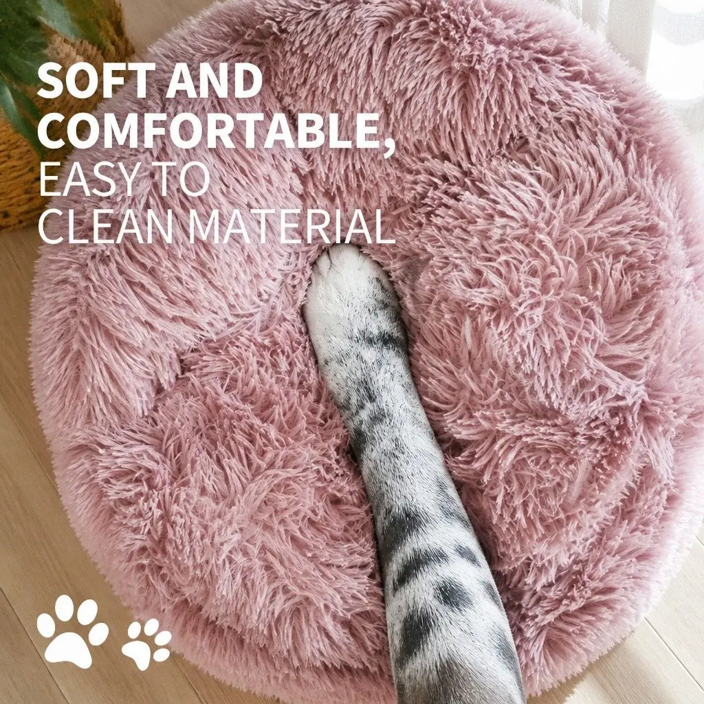 Pet Calming Bed Round Nest Warm Plush Comfy Sleeping Cave Kennel Dogs Cats