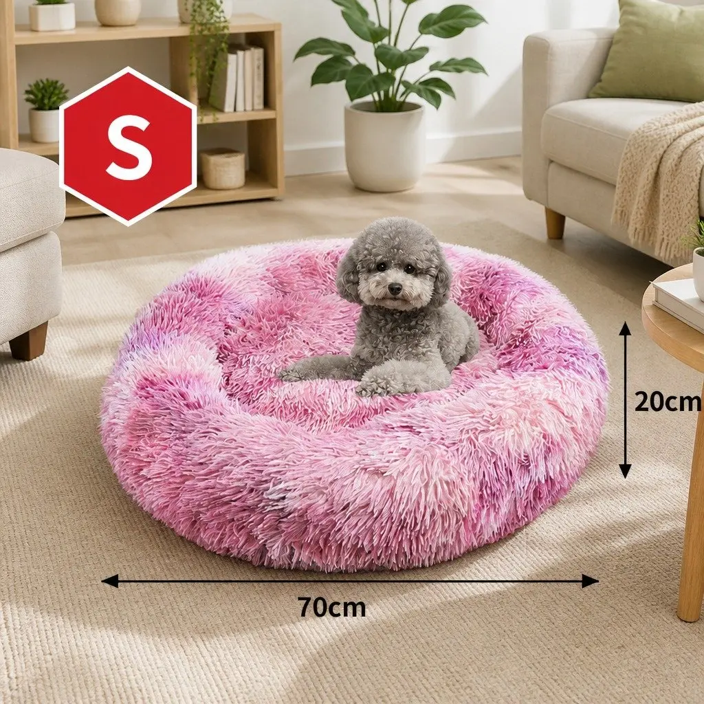 Pet Calming Bed Donut Cushion Large Comfy Mat Puppy Cat Dog Plush Nest Lounger