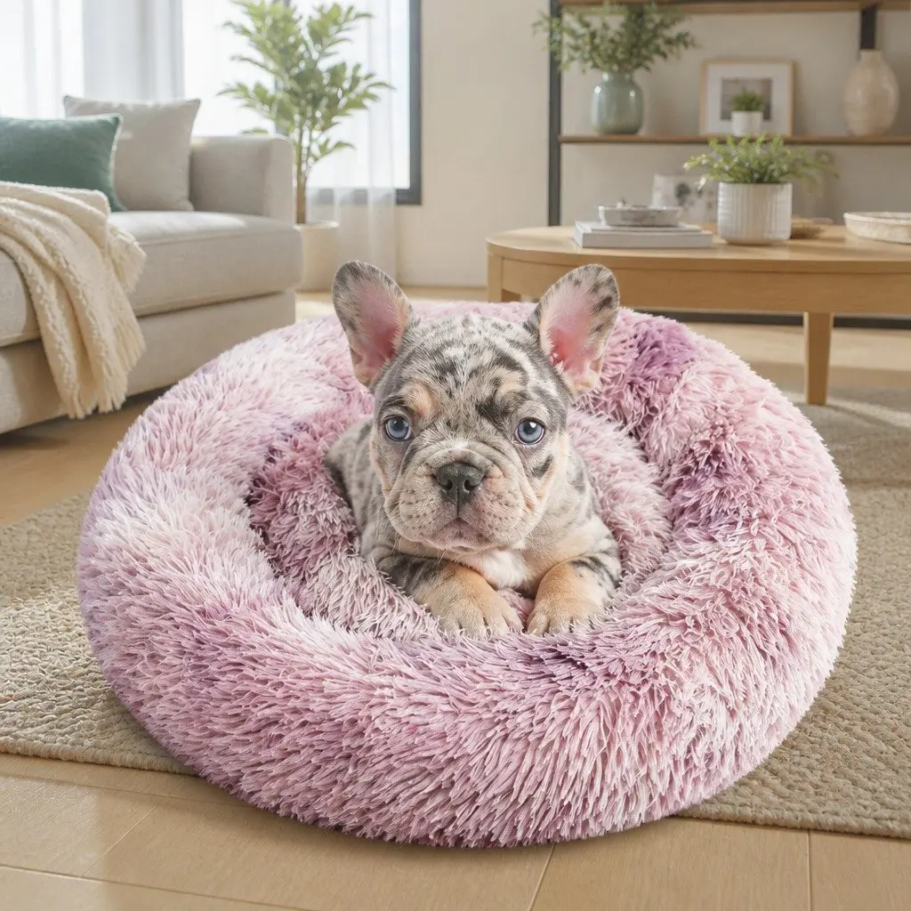 Pet Calming Bed Donut Cushion Large Comfy Mat Puppy Cat Dog Plush Nest Lounger