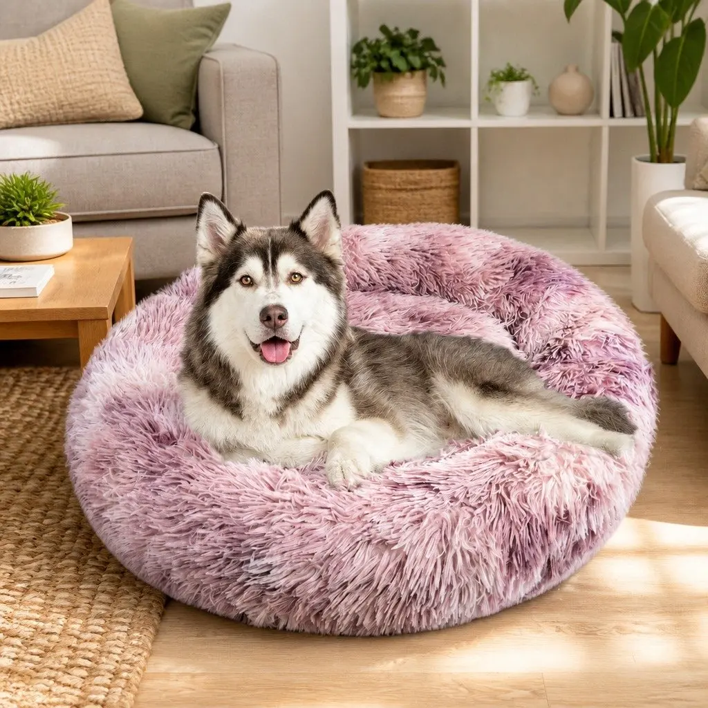 Pet Calming Bed Donut Cushion Large Comfy Mat Puppy Cat Dog Plush Nest Lounger