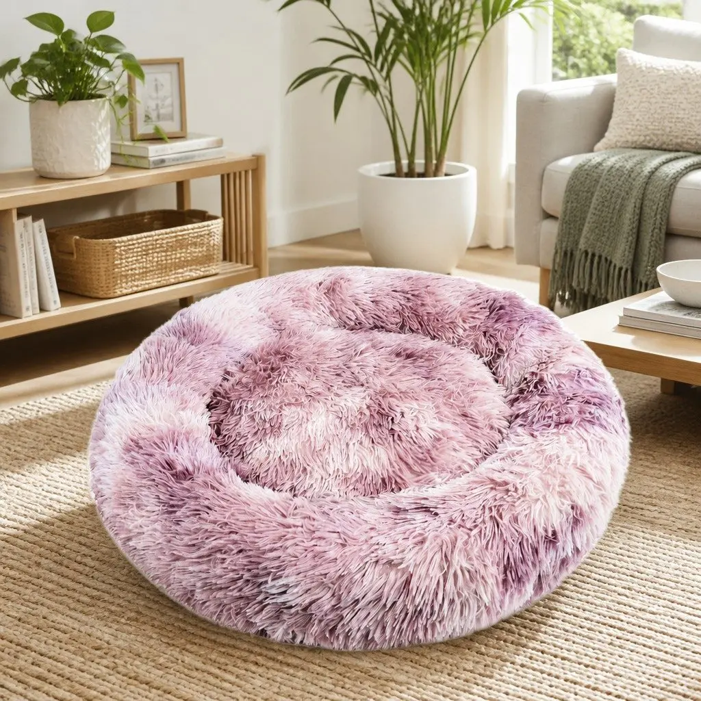 Pet Calming Bed Donut Cushion Large Comfy Mat Puppy Cat Dog Plush Nest Lounger
