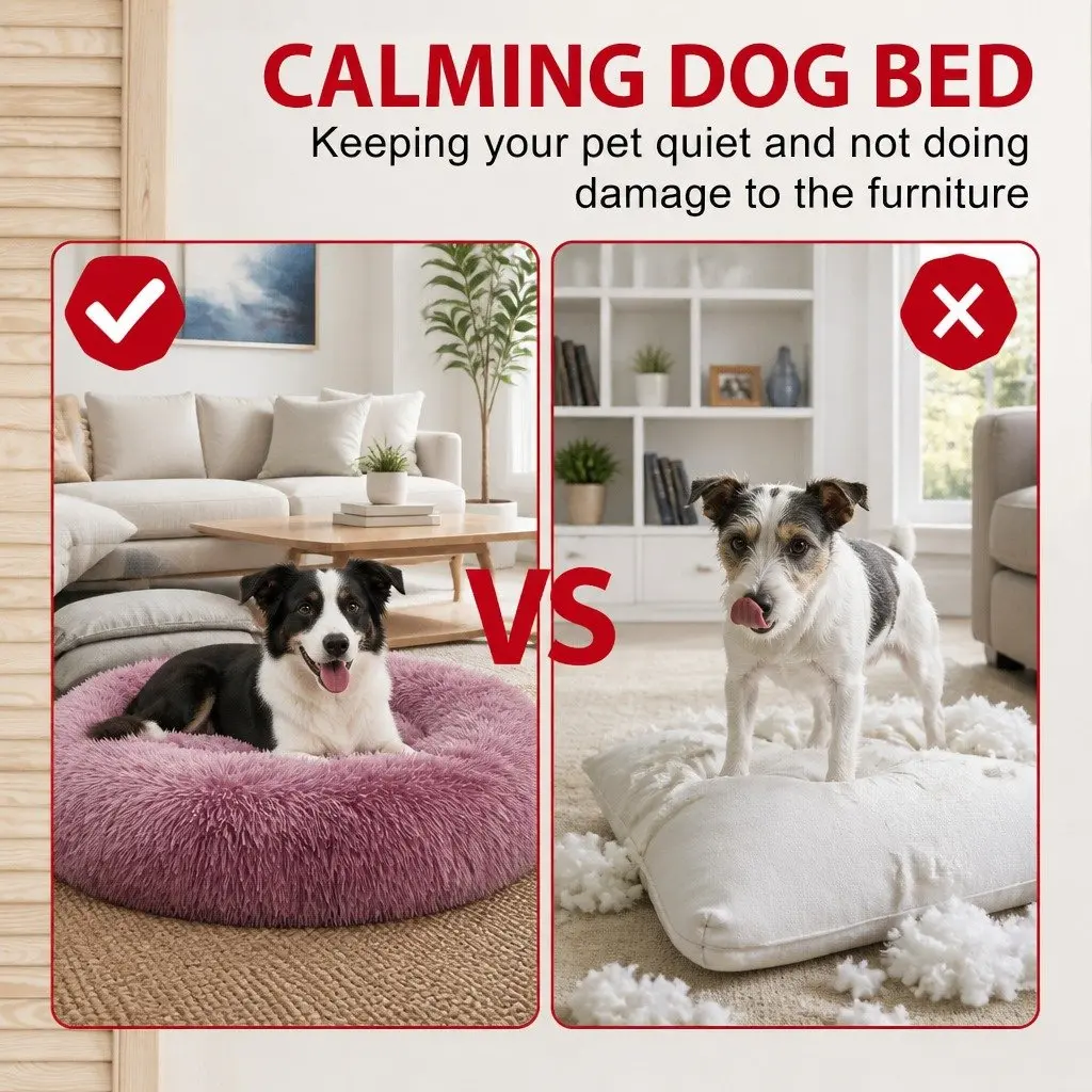 Pet Calming Bed Donut Cushion Large Comfy Mat Puppy Cat Dog Plush Nest Lounger