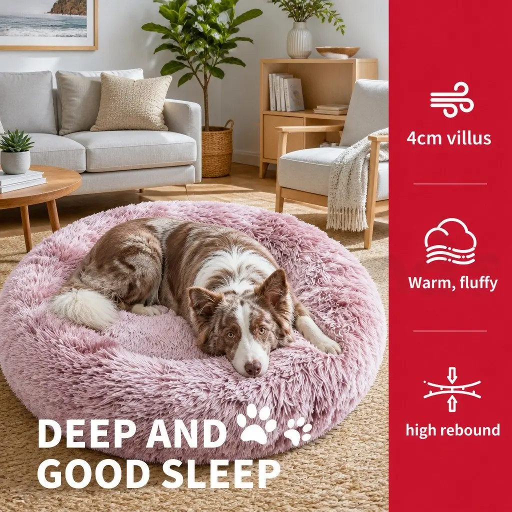 Pet Calming Bed Donut Cushion Large Comfy Mat Puppy Cat Dog Plush Nest Lounger